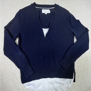 Brochu Walker Women Small Linen Layered V Neck Long Sleeve Minimalist Sweater